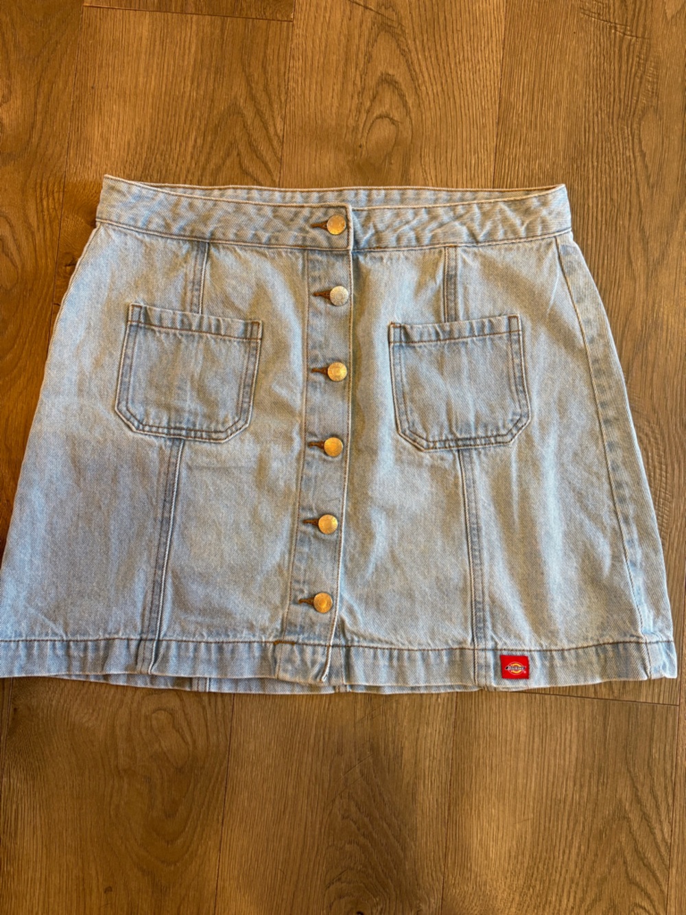 Dickies Light Wash Denim Button-Front Mini Skirt
